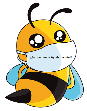 Abeja con mascarilla preguntando en que puede ayudar la miel al covid19